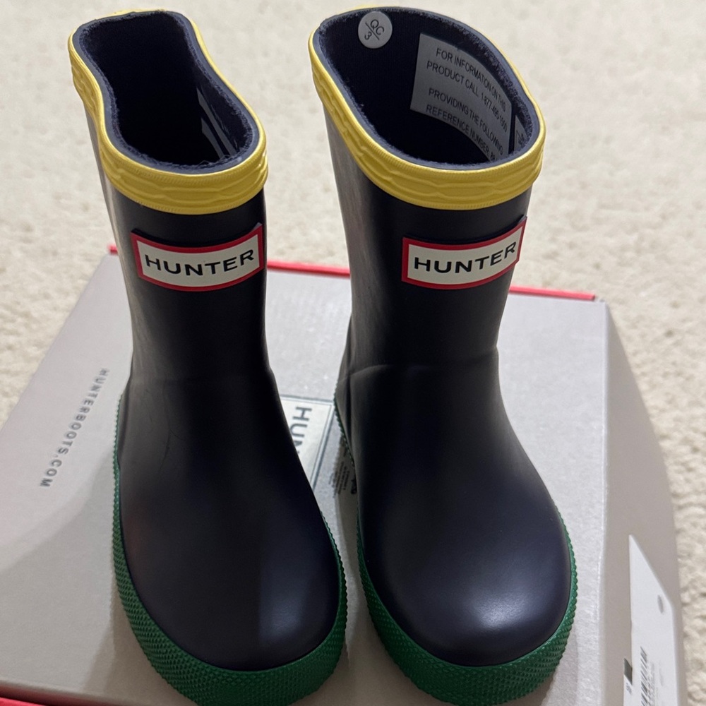 Hunter Kids' Black Boots with Yellow and Green Accents